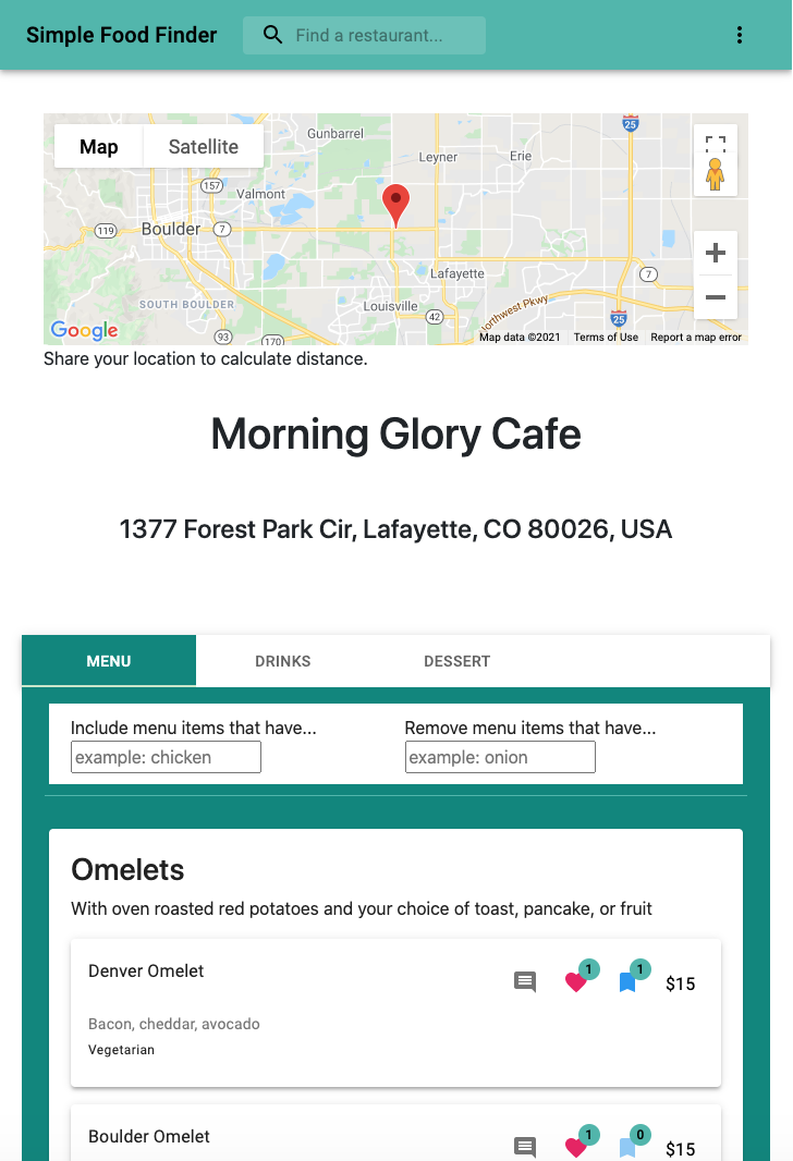 simple food finder menu app